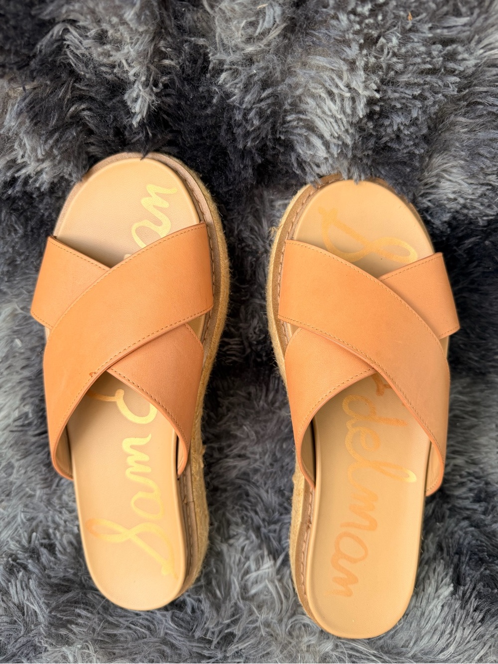 Sam Edelman Tan Leather Crisscross Slide Sandals - Picture 8 of 8